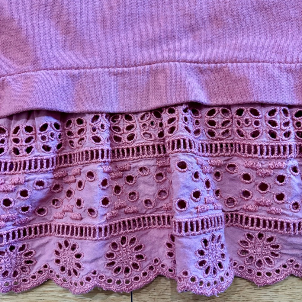 J. Crew Women’s ' Rose Pink Eyelet-Hem Sweatshirt - Picture 4 of 5